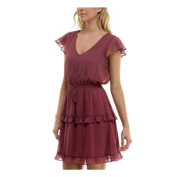 BCX DRESS Womens Pink Tie Lined Flutter Sleeve Short Fit + Flare Dress M - Picture 3 of 5